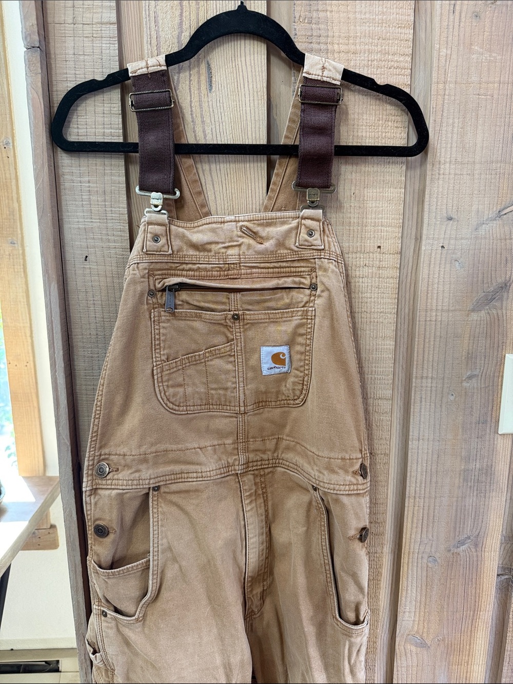 Carhartt Tan Canvas Kids Overalls with Brown Straps